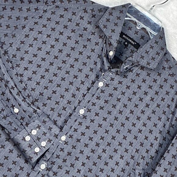 Bogosse Dress Shirt Mens 5 (XL) Blue AOP Geometric Clubwear Modern Going Out - Picture 1 of 11